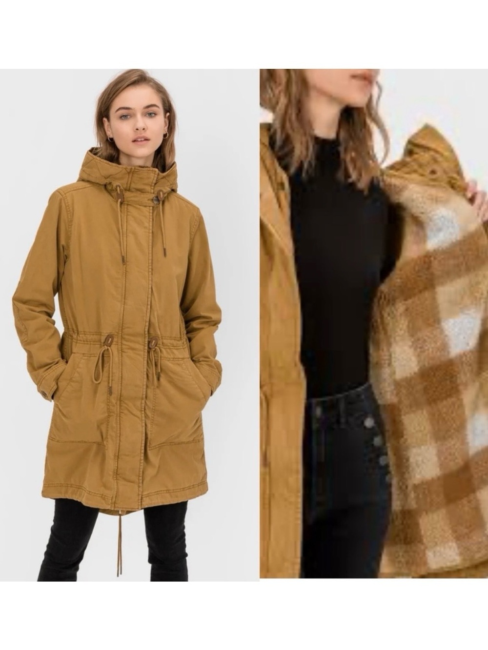 Gap Utility Parka Jacket Sz M Petite Sherpa Lined Removable Gorpcore Cabin Cozy